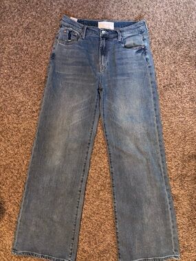 MOTHER Wide-Leg Flare Jeans in Medium Blue Denim